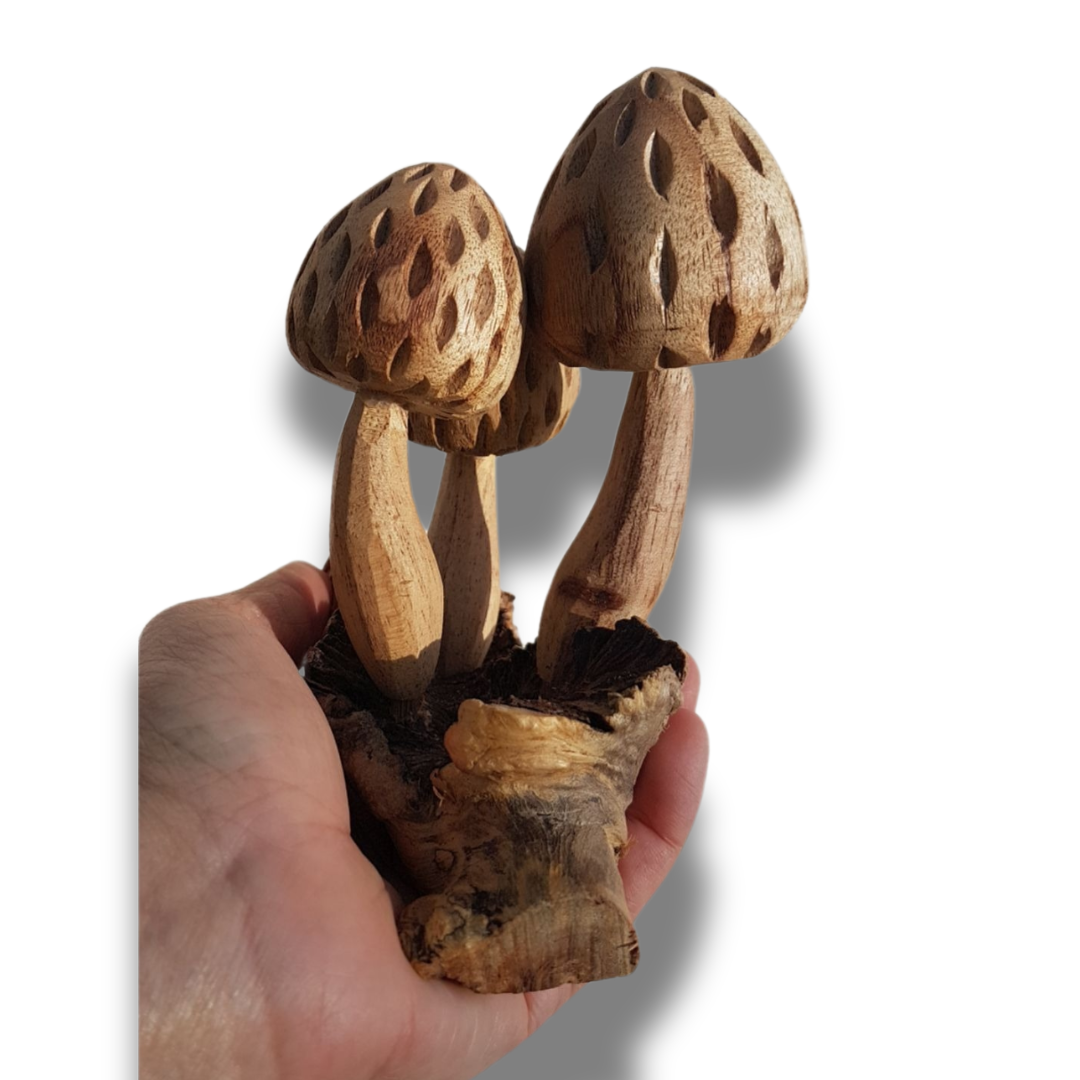 Wooden Mushrooms Carving 3 Stool Design style 2