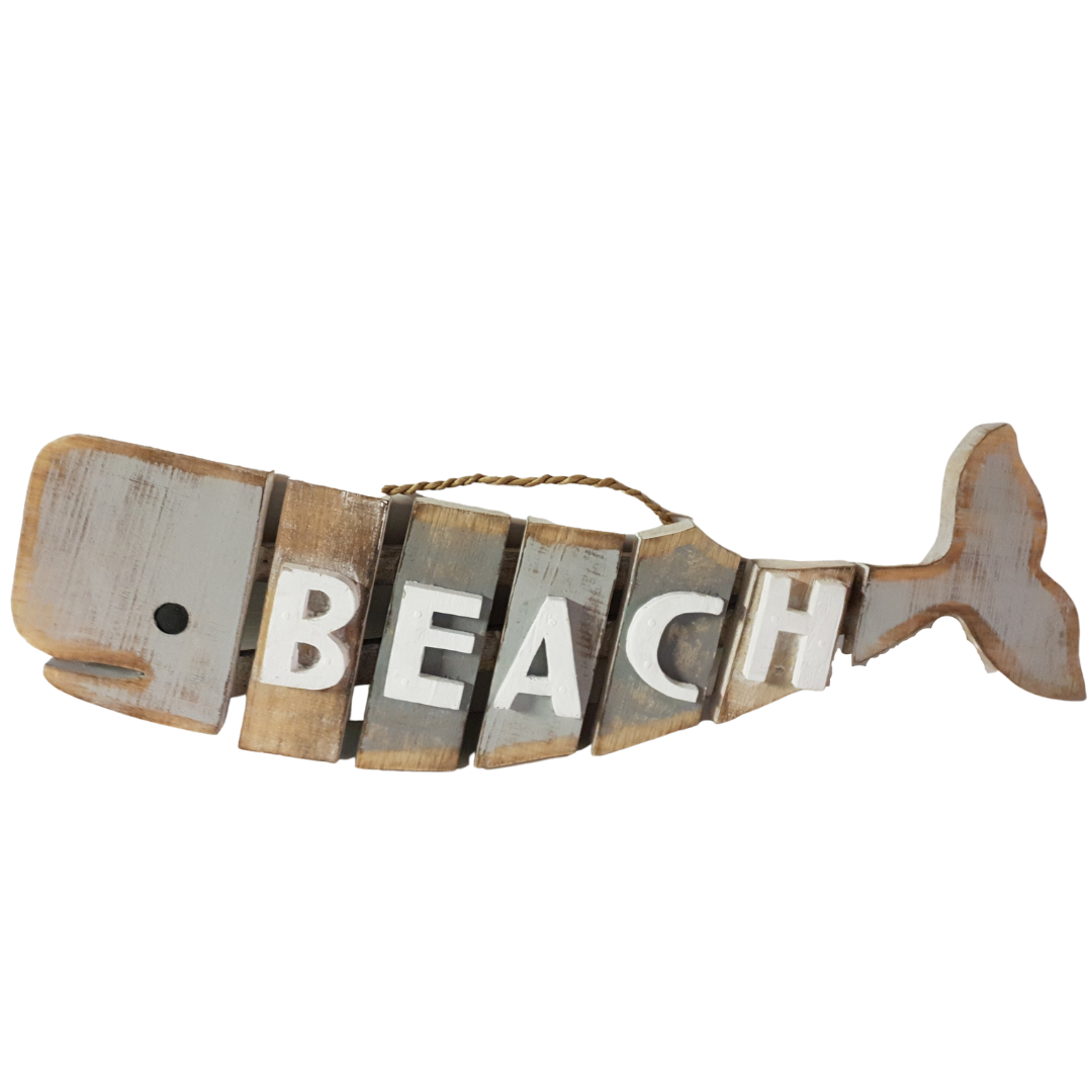 Whale Sign on white background with  beach word 