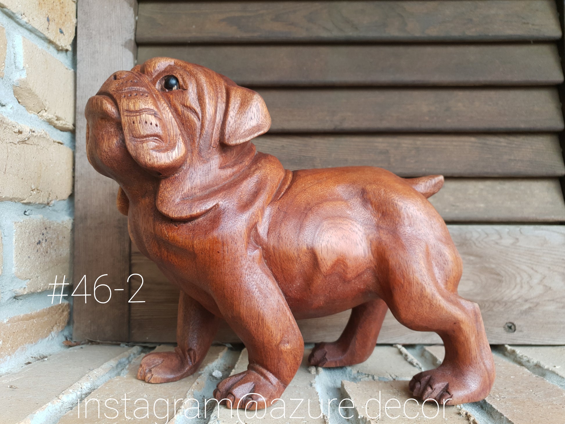 Wooden Bull Dog Carving - Azure Decor