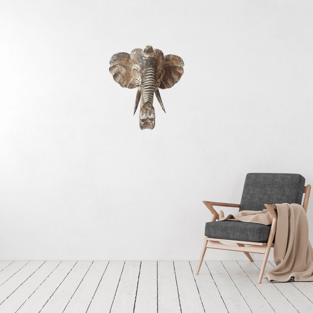 Elephant Head Wall Art Brown Wash