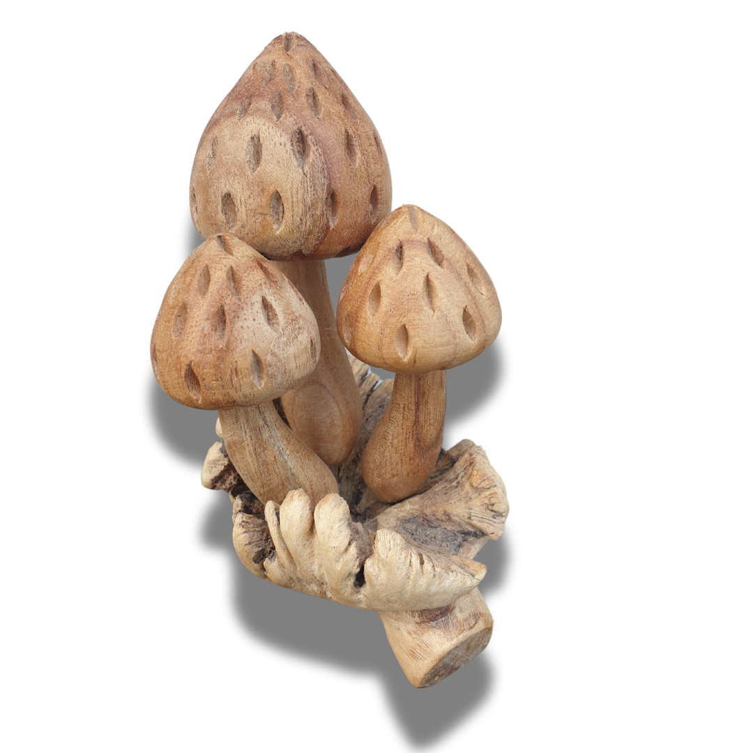 Wooden Mushrooms Carving 3 Stool Design style 2