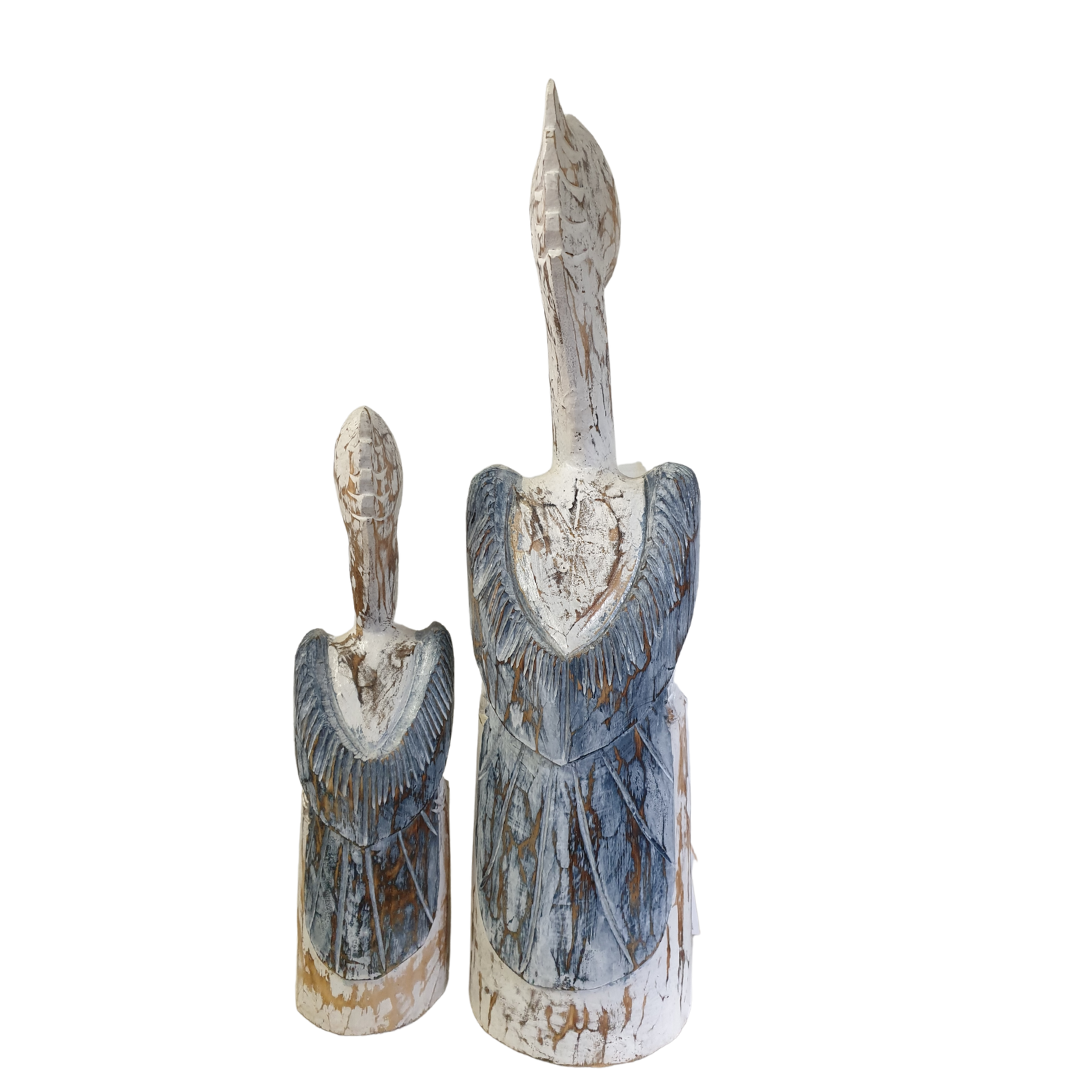 Pelican Statues Wooden Decor Rustic Blue