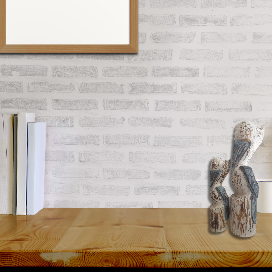 Pelican Statues Wooden Decor Rustic Blue