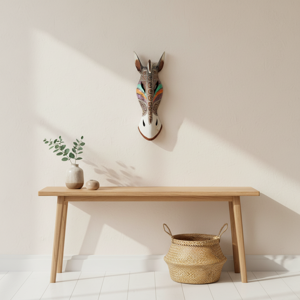 Zebra African Style Wall Art displayed above a slim timber console in a softly lit neutral interior.