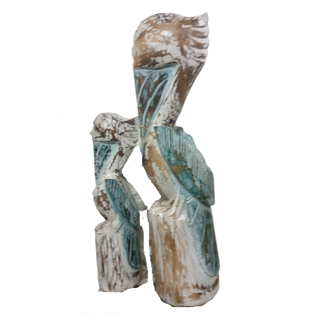 Pelican Statues Wooden Decor Rustic green