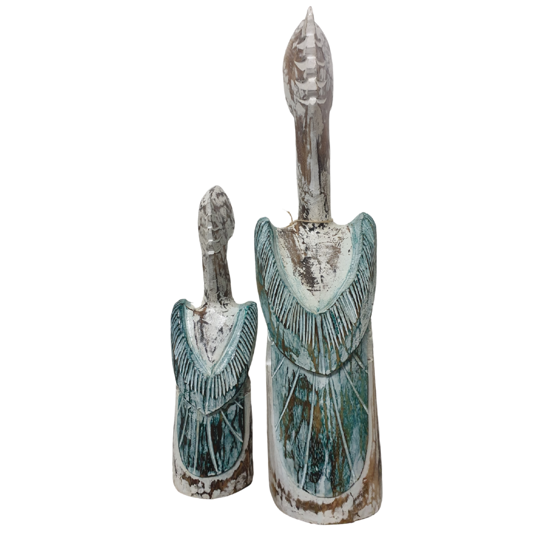 Pelican Statues Wooden Decor Rustic Green