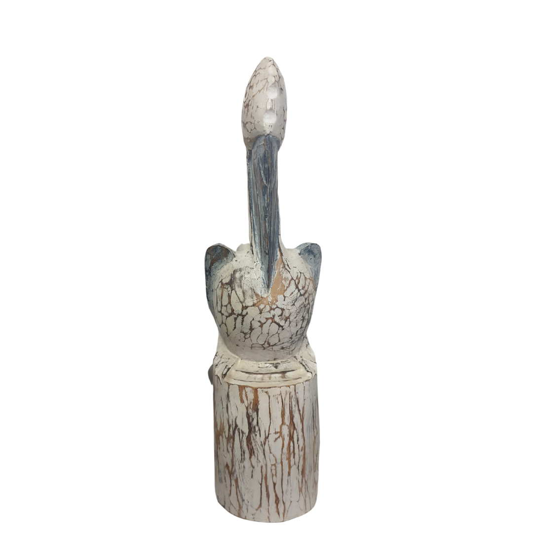 Pelican Statues Wooden Decor Rustic Blue