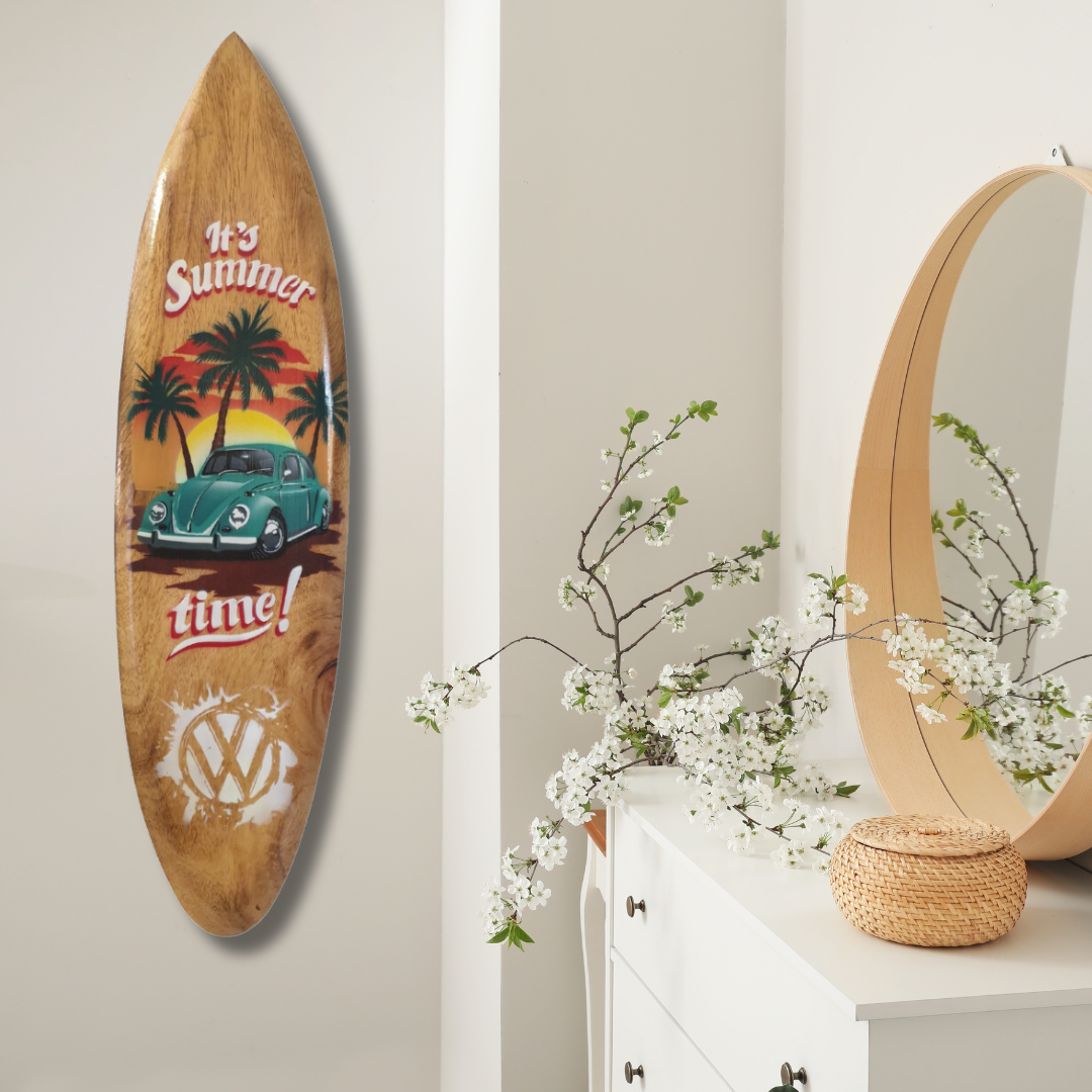 Surf Board Wall Art Sign VW Beetle It Summer Time