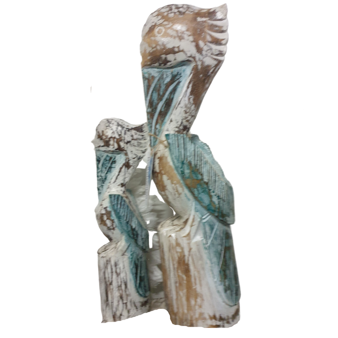 Pelican Statues Wooden Decor Rustic green