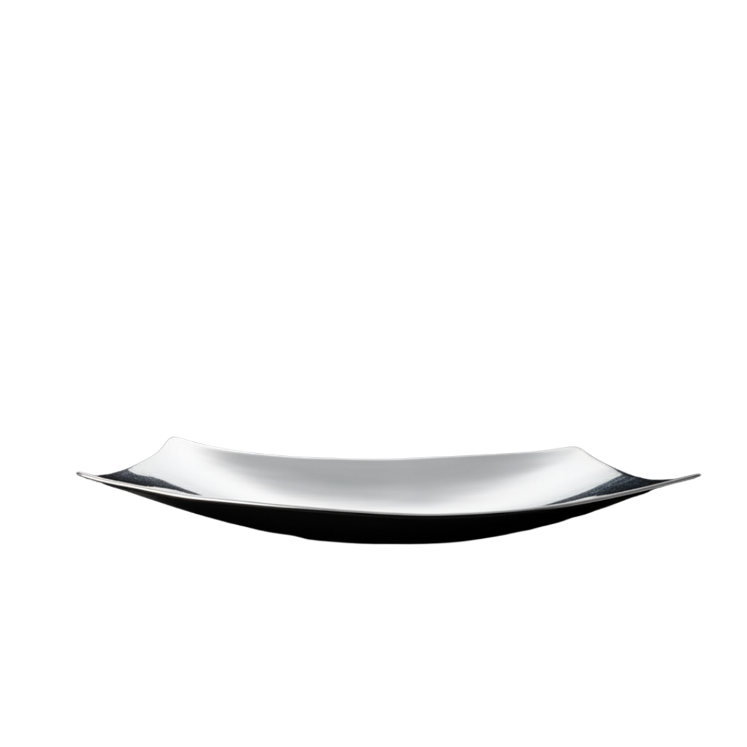 Silver curved square decorative tray with upturned corners – modern home accent 37cm