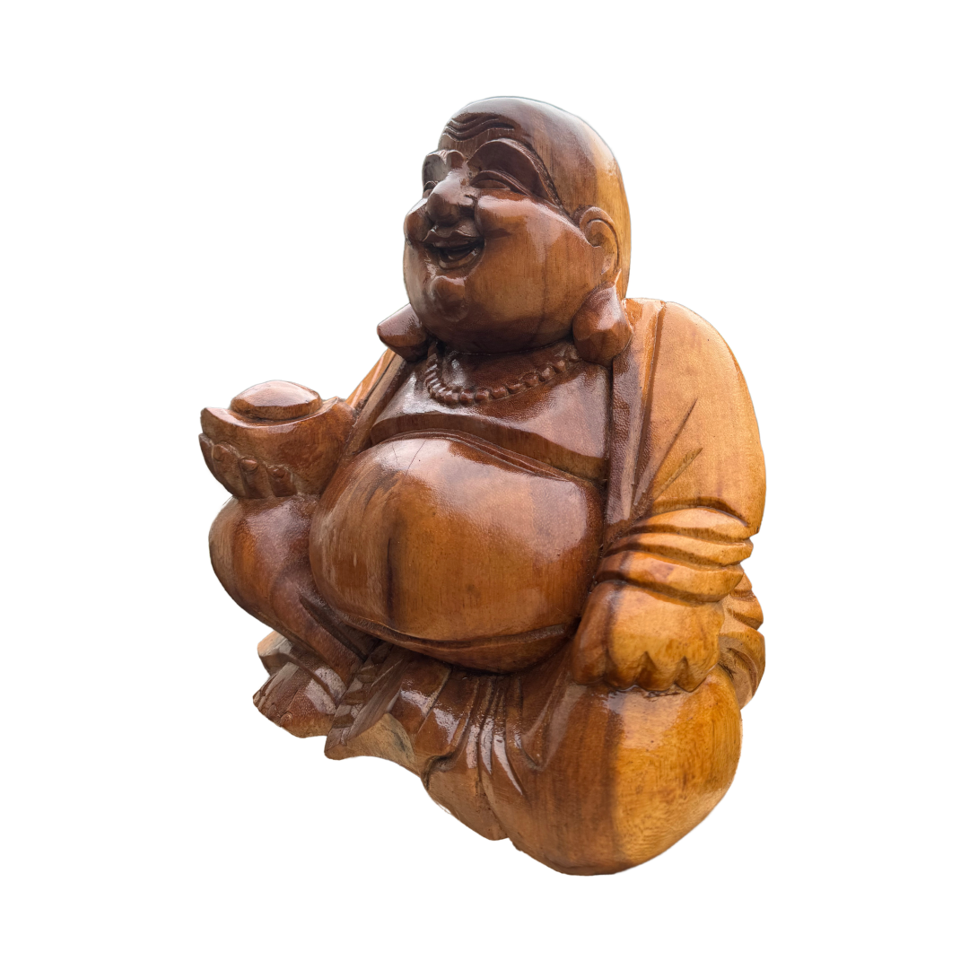 angle shot of  solid wood carving figurine on a white background 30x38cm