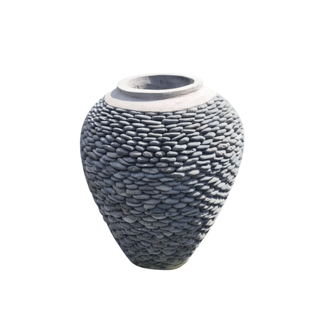 Large oval shaped outdoor vessel with textured surface