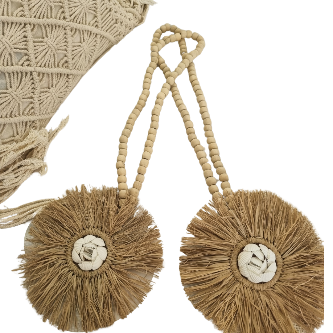 Beaded Seagrass And Shell Tassel 