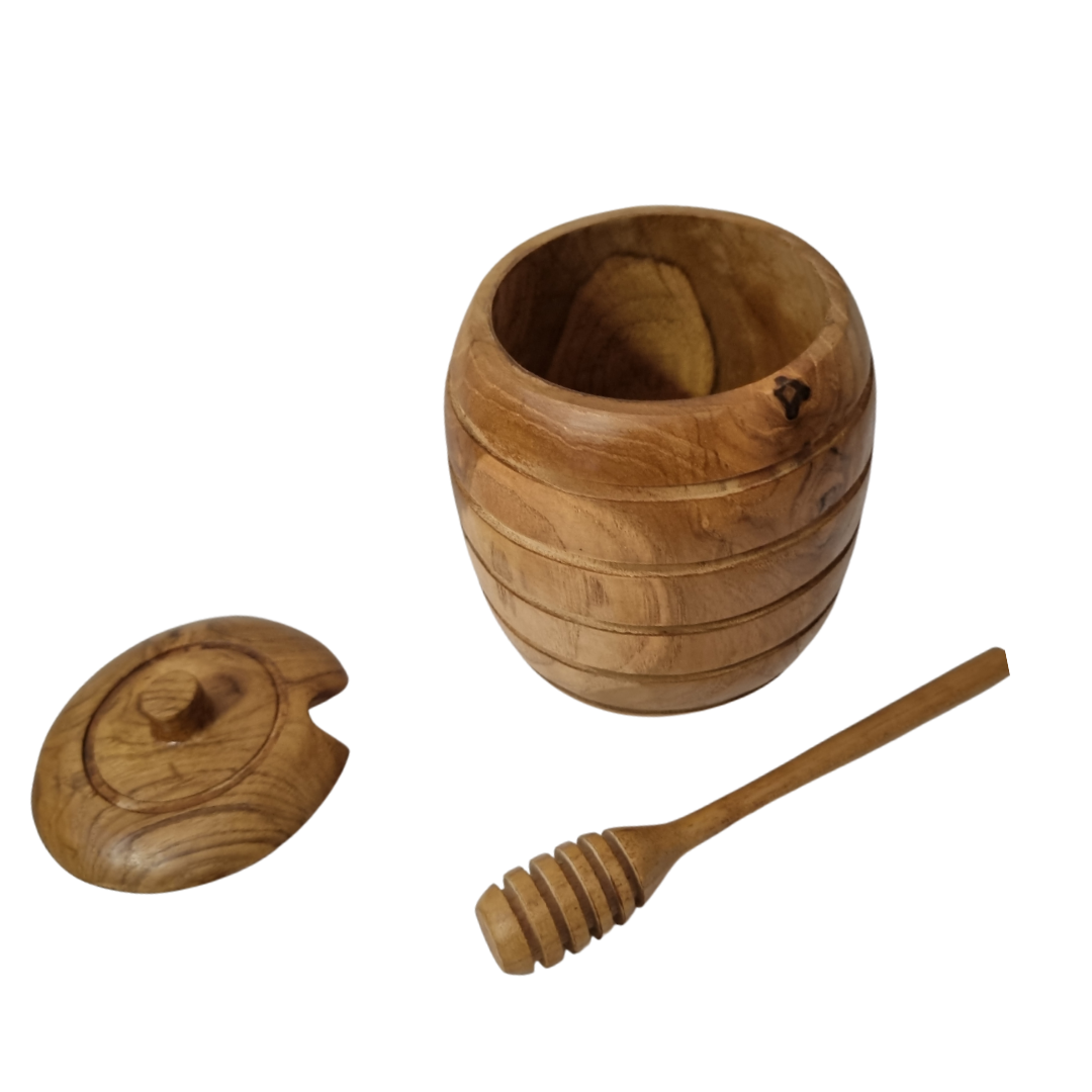 wooden pot open view on white back ground