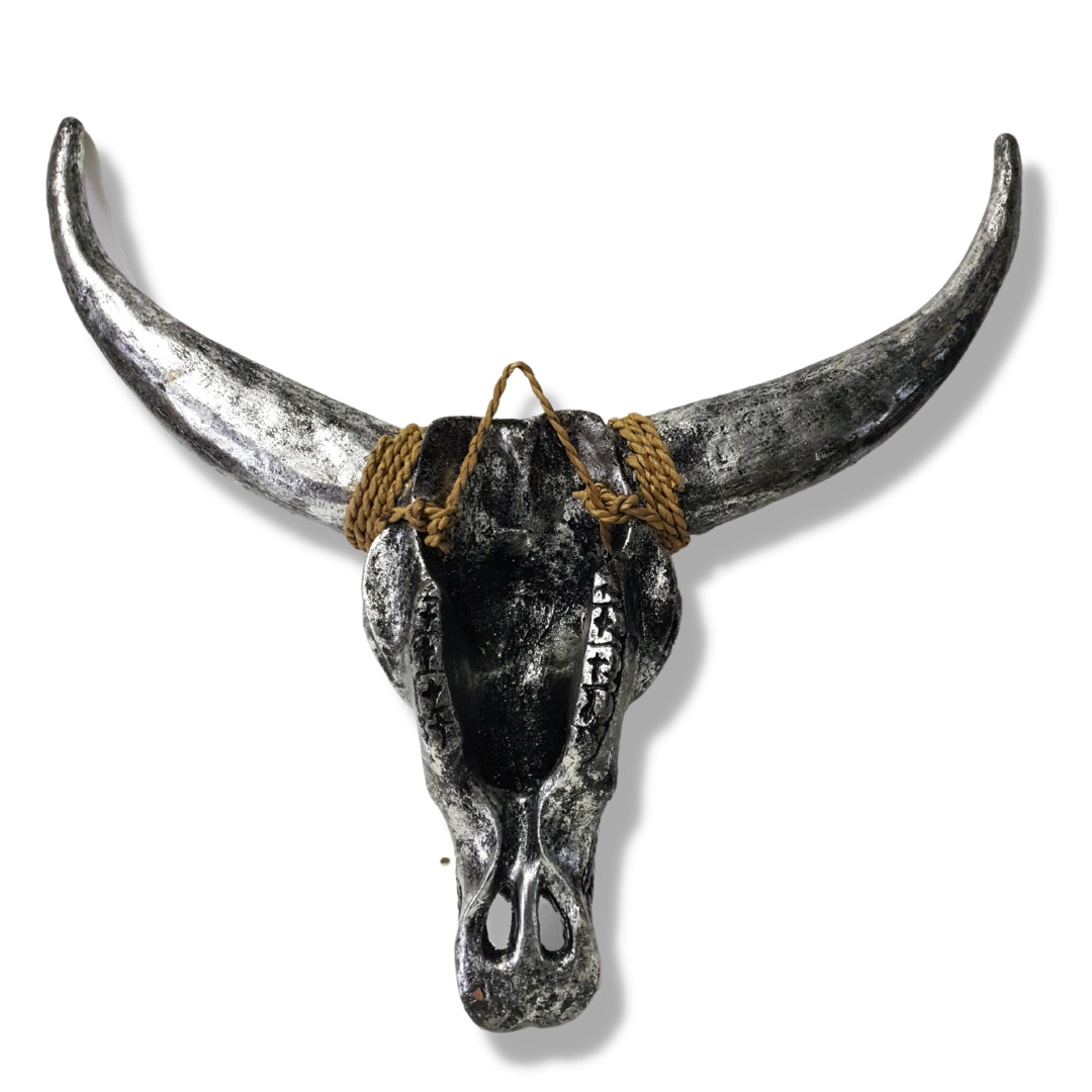 Boho Bull Skull Rustic Wall Art for Unique Decor silver