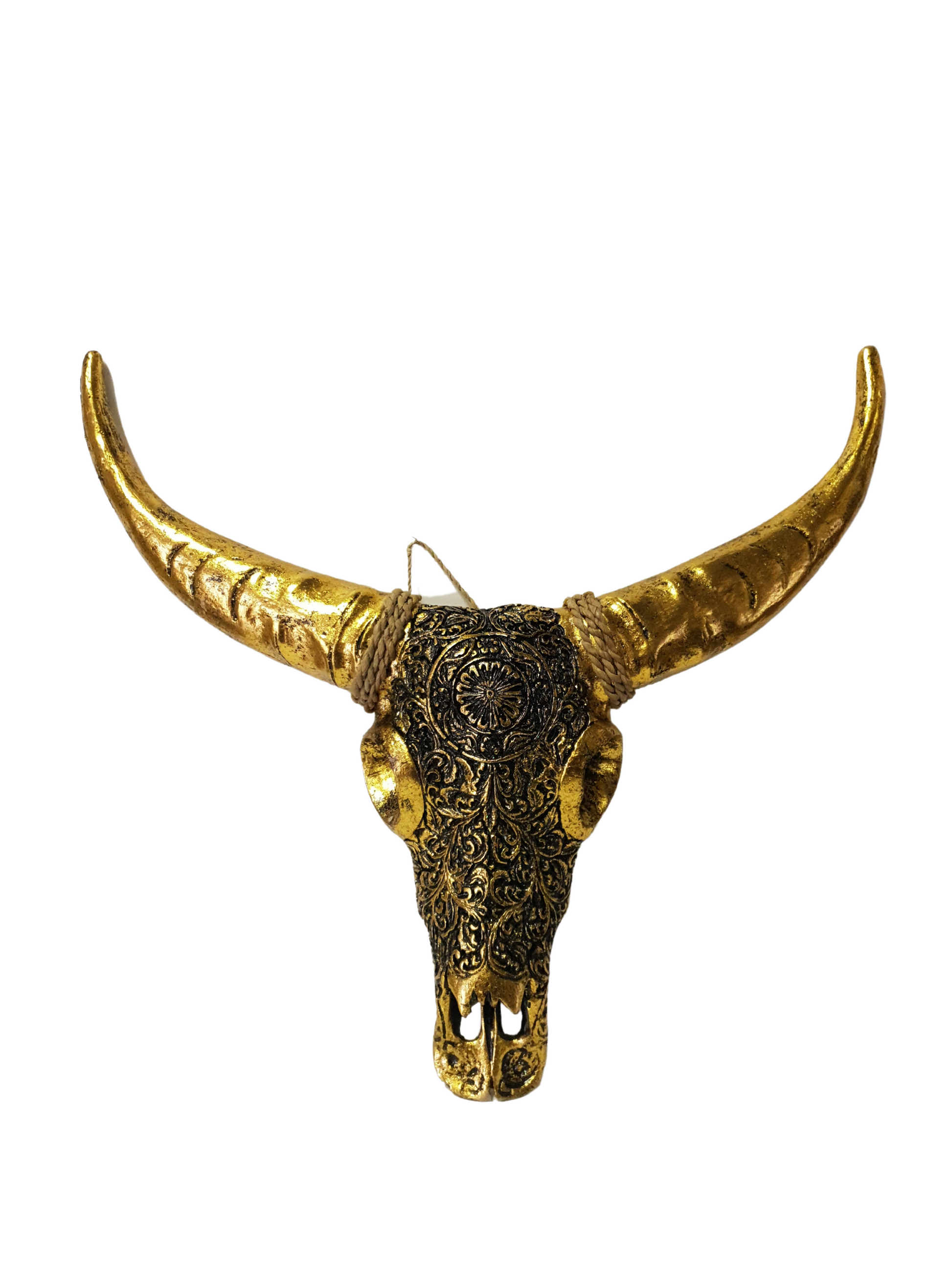 Style 1 Boho Bull Skull Rustic Wall Art for Unique Decor Gold on white back ground 