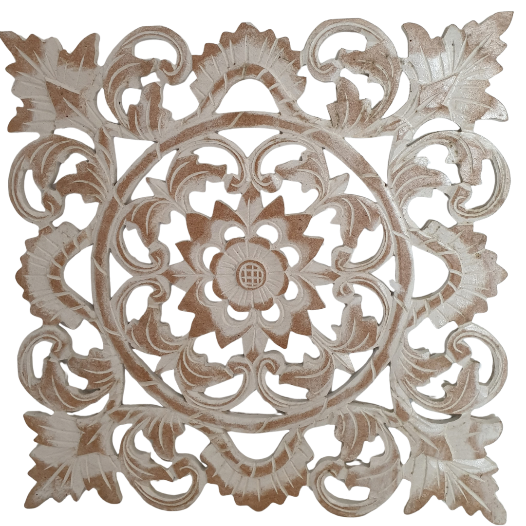 Decorative wall panel with intricate floral and scroll design on a white background