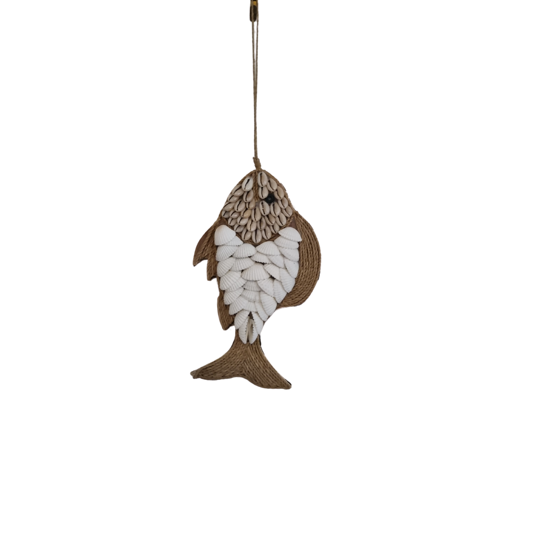 Coastal Shell Garland – Fish style jute rope shell decor wall hanging close up