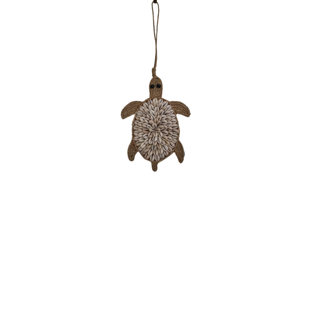 Coastal Shell Garland – turtle style jute rope shell decor wall hanging