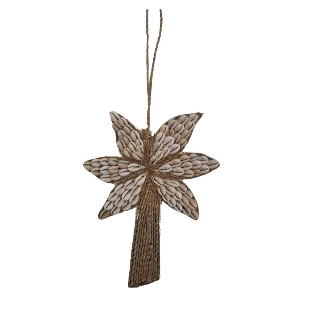 Coastal Shell Garland – Palm style hanging on white wall beach house décor