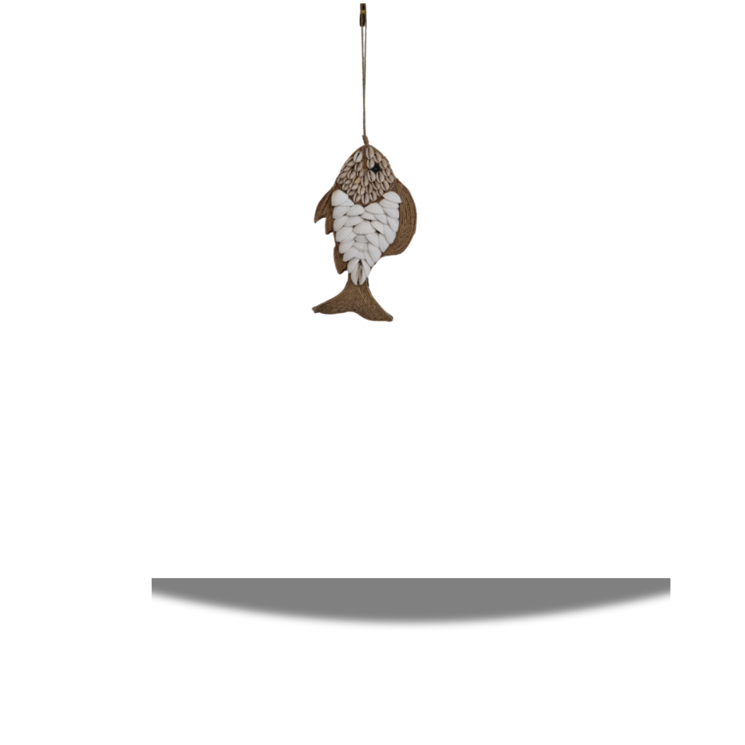 Coastal Shell Garland – Fish style jute rope shell decor wall hanging