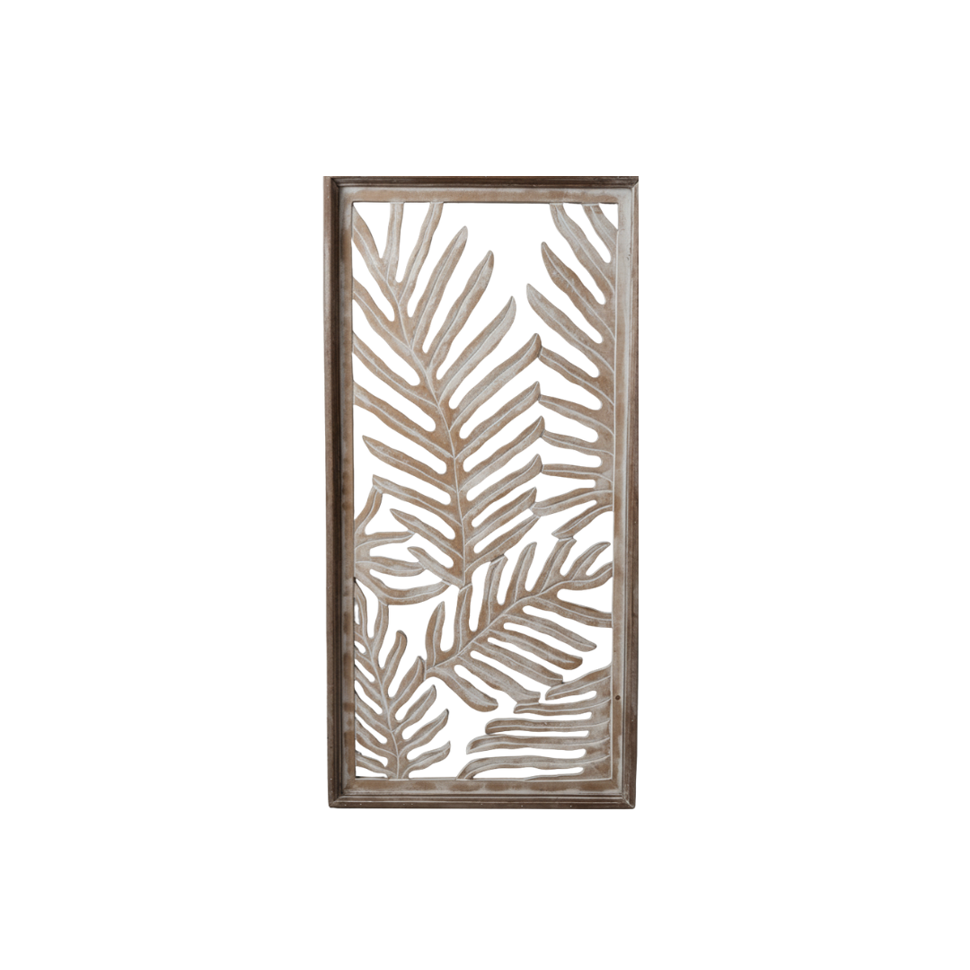 Back of fern wall art panel showing hanging hardware on grey background