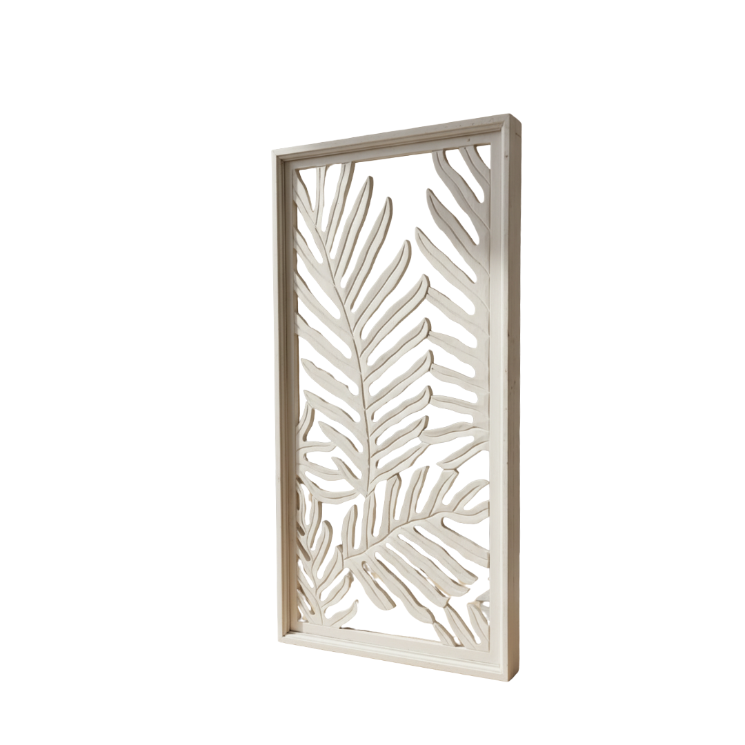 Fern wall art panel white wash finish, straight-on product shot