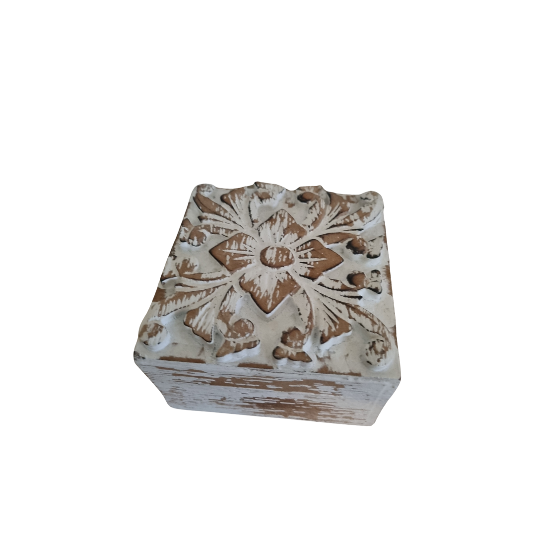 rustic white finish trinket box on white background