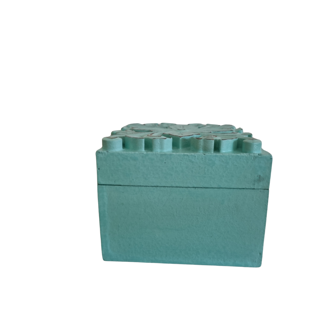  Floral Blossom Trinket Box teal design side view on white background