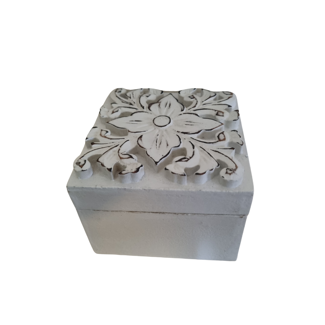 Floral Blossom Trinket Box white wash finish