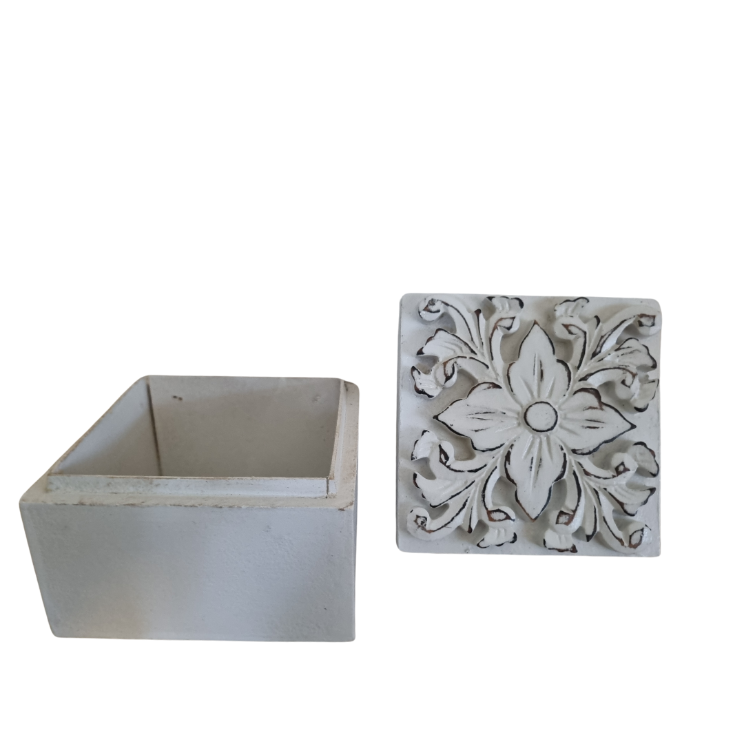 Floral Blossom Trinket Box white in colour with lid open to show the beautiful artwork on top 