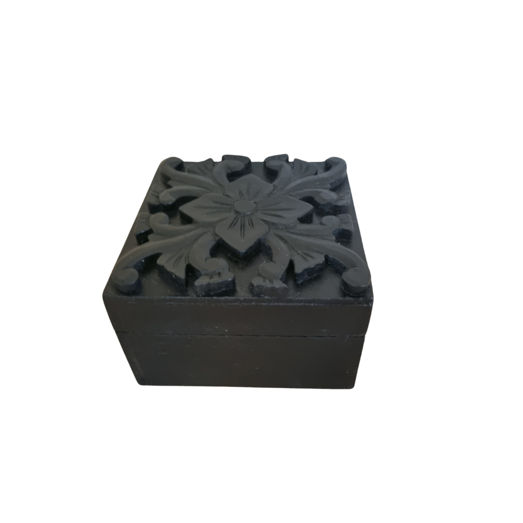 Floral Blossom Trinket Box black design with a white background