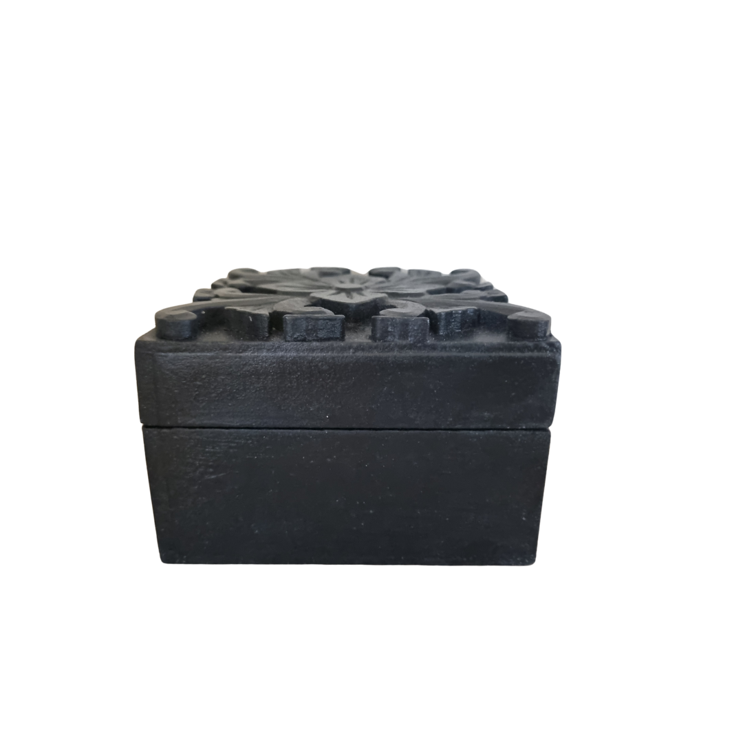 Floral Blossom Trinket Box side view of the black design on a white back ground
