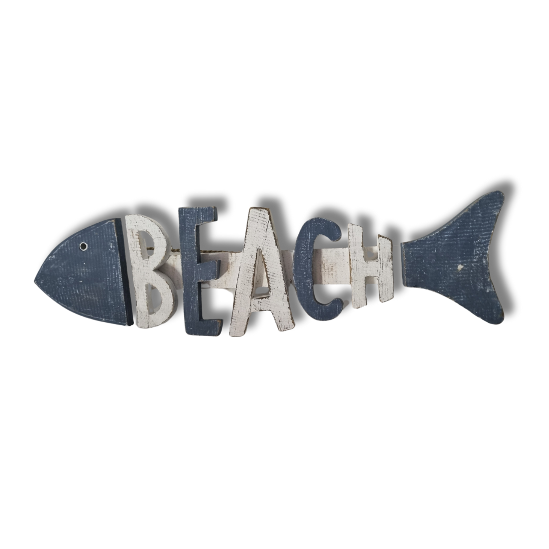 Fish Carved Beach Sign
