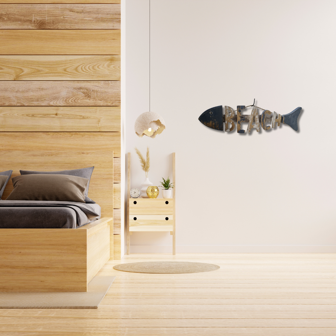 Fish Carved Beach Sign