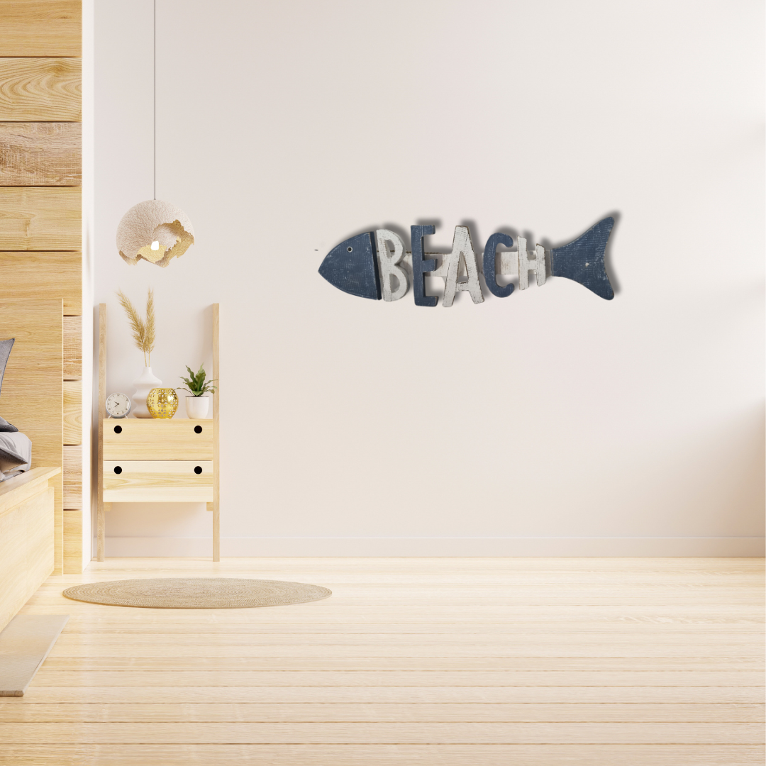 Fish Carved Beach Sign