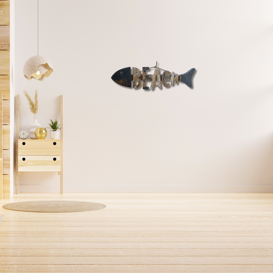 Fish Carved Beach Sign