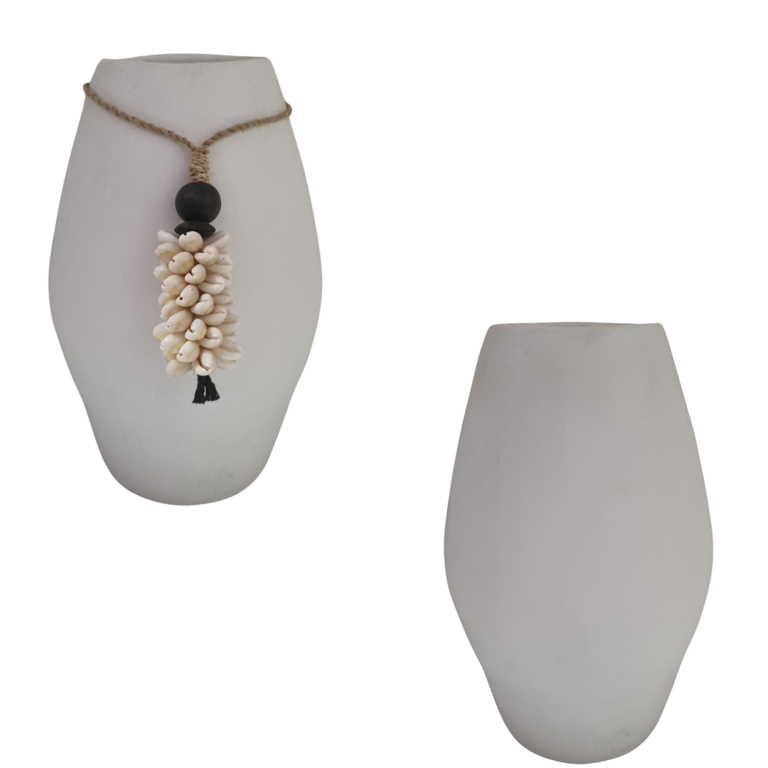 White Ceramic Vase & Tassel 