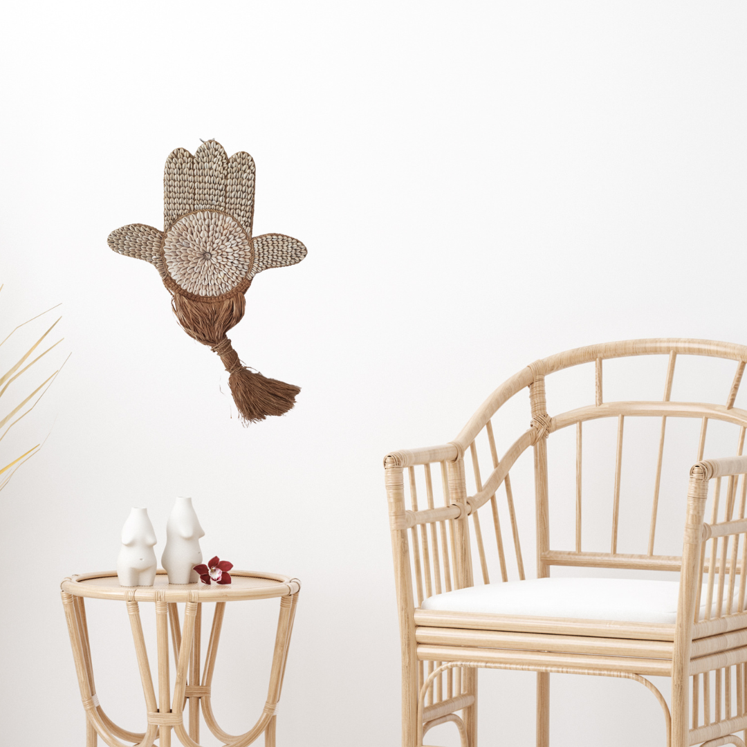 Hamsa Hand Wall Art with Seagrass & Shells