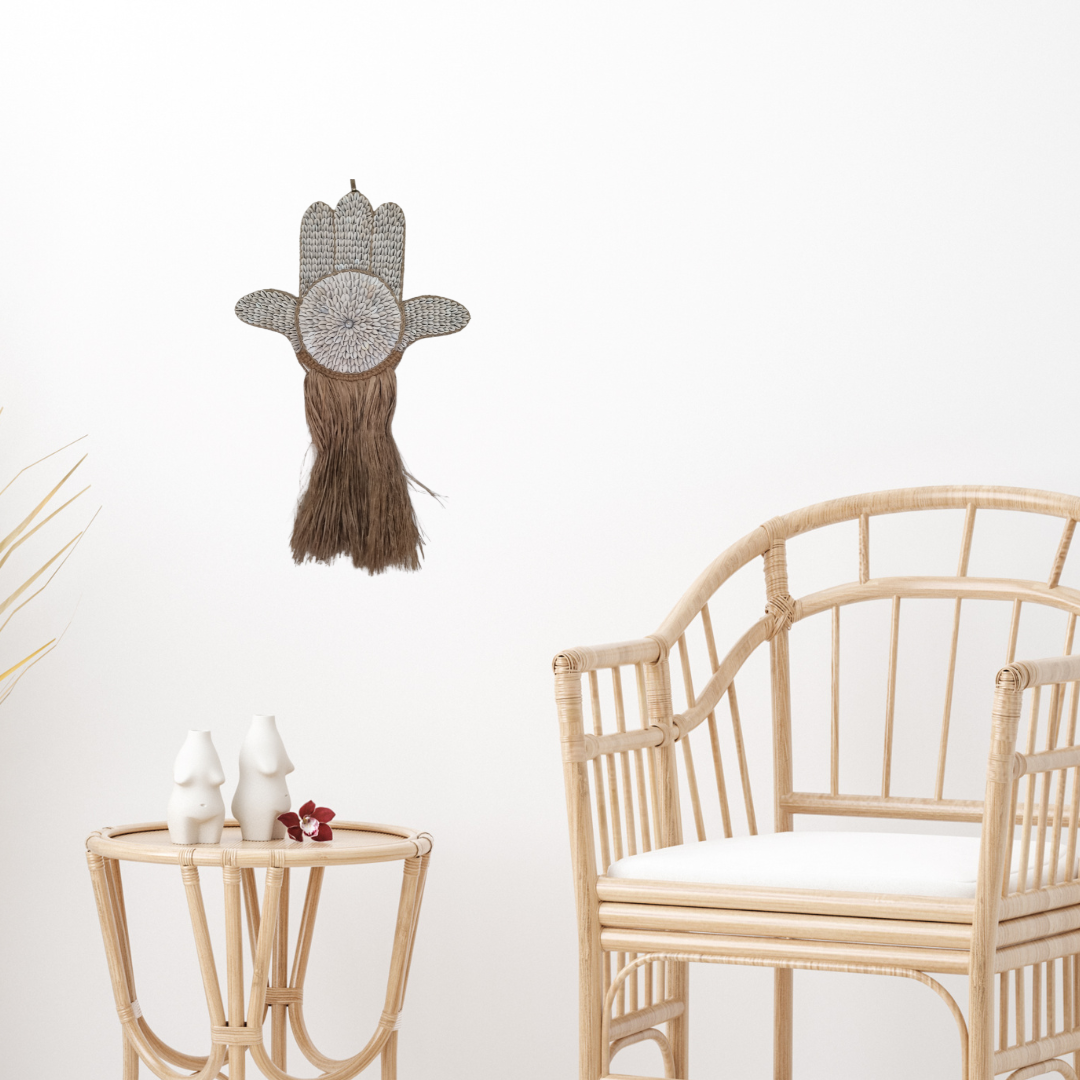 Hamsa Hand Wall Art with Seagrass & Shells