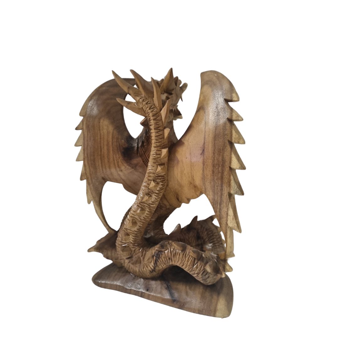 Hand-Carved Wooden Dragon Statue  style 1 back view