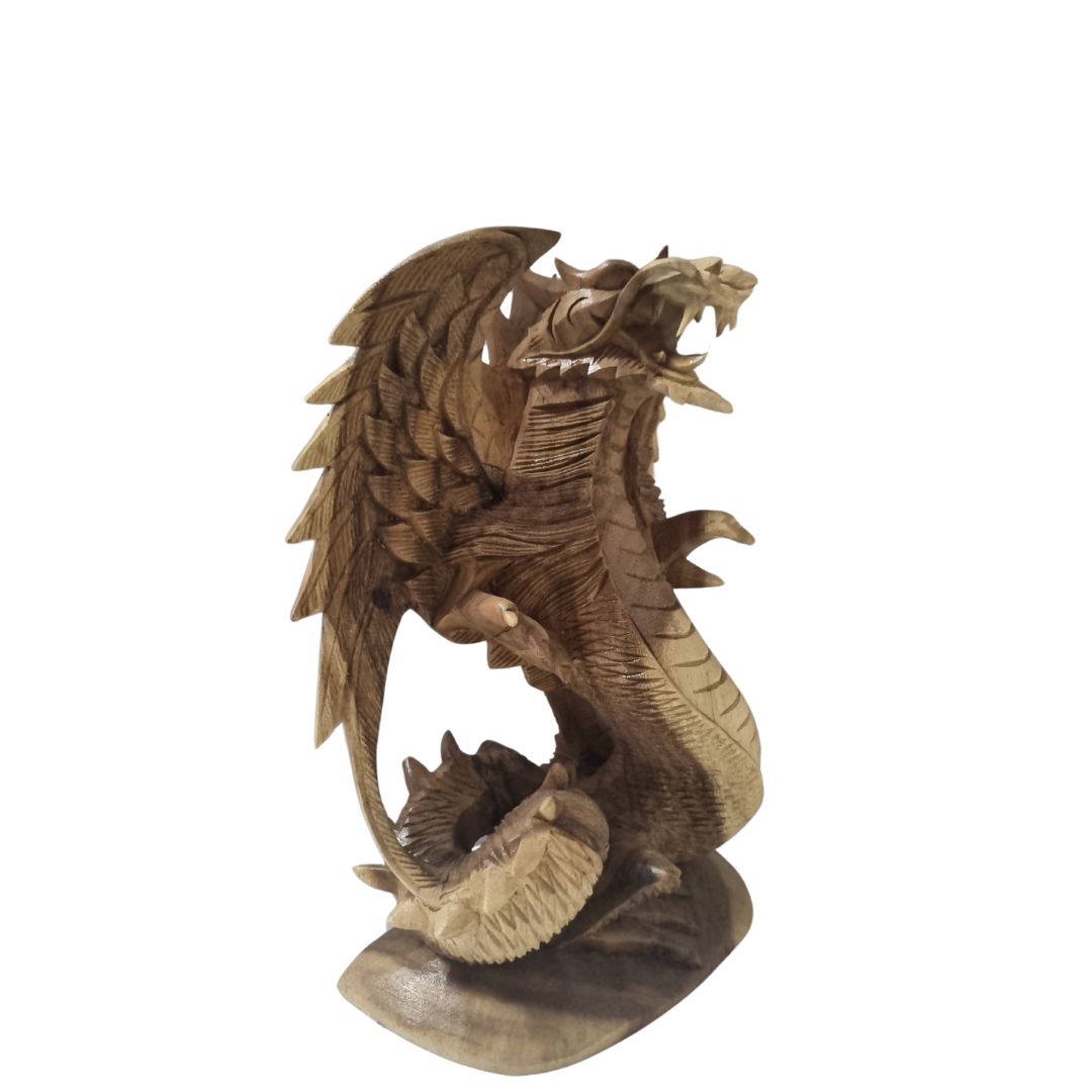 Hand-Carved Wooden Dragon Statue style 1 side view 