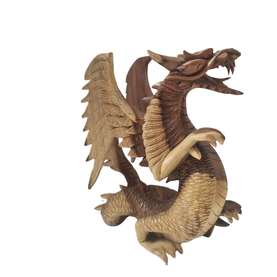 – Style 2 – Dark-toned hand-carved dragon with open jaw 