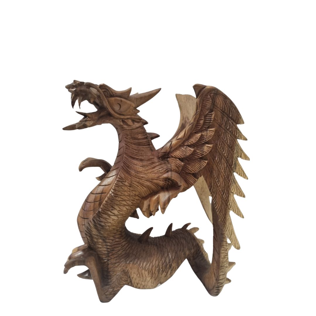 Suar wood grain detail dragon carving profile Style 2 – Dark-toned hand-carved 