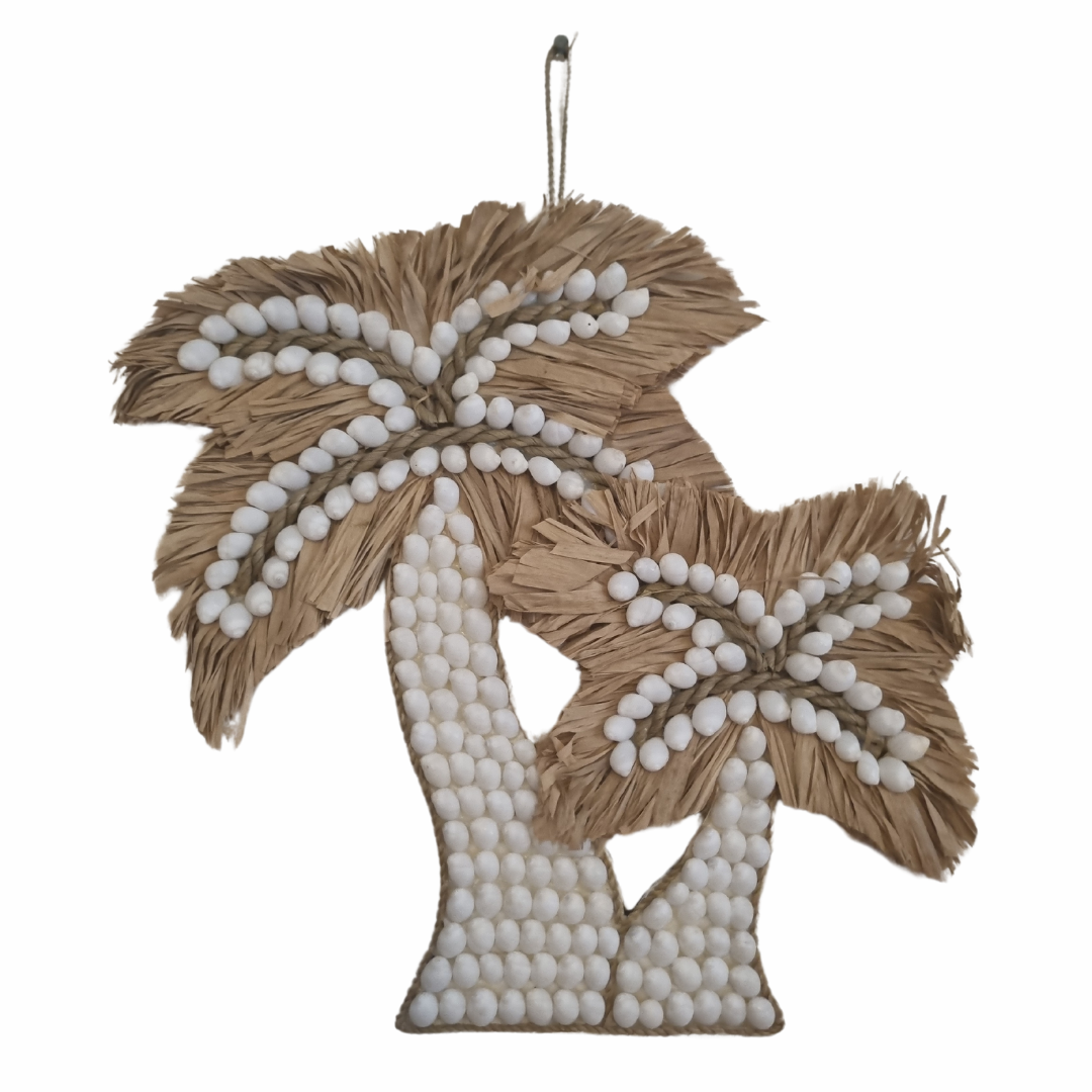 White shell palm tree duo wall art on white background, 35x30cm