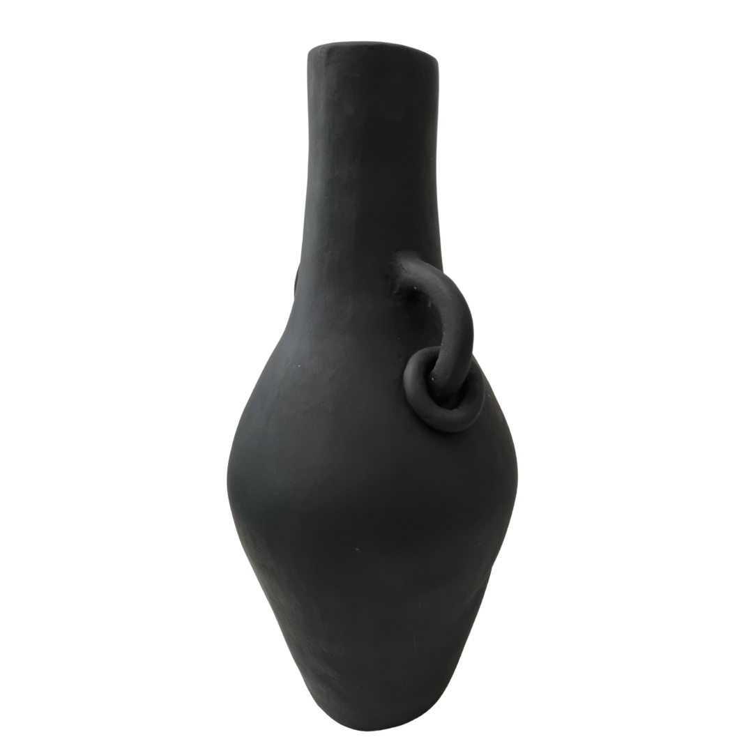 Decor  looped ring handles, angled view showing wide oval body and tapered base