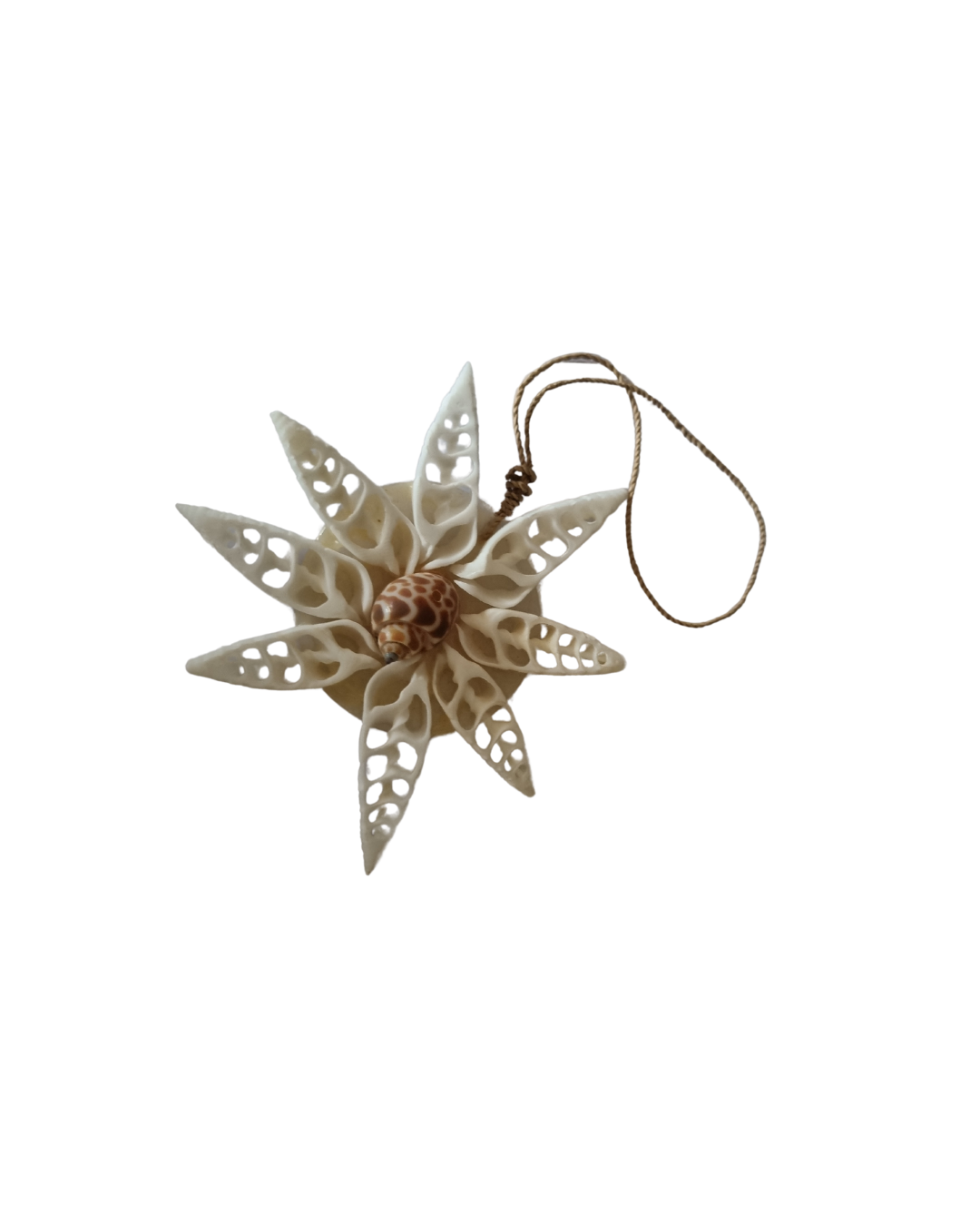 Decorative star-shaped ornament with cut-out patterns on a white background