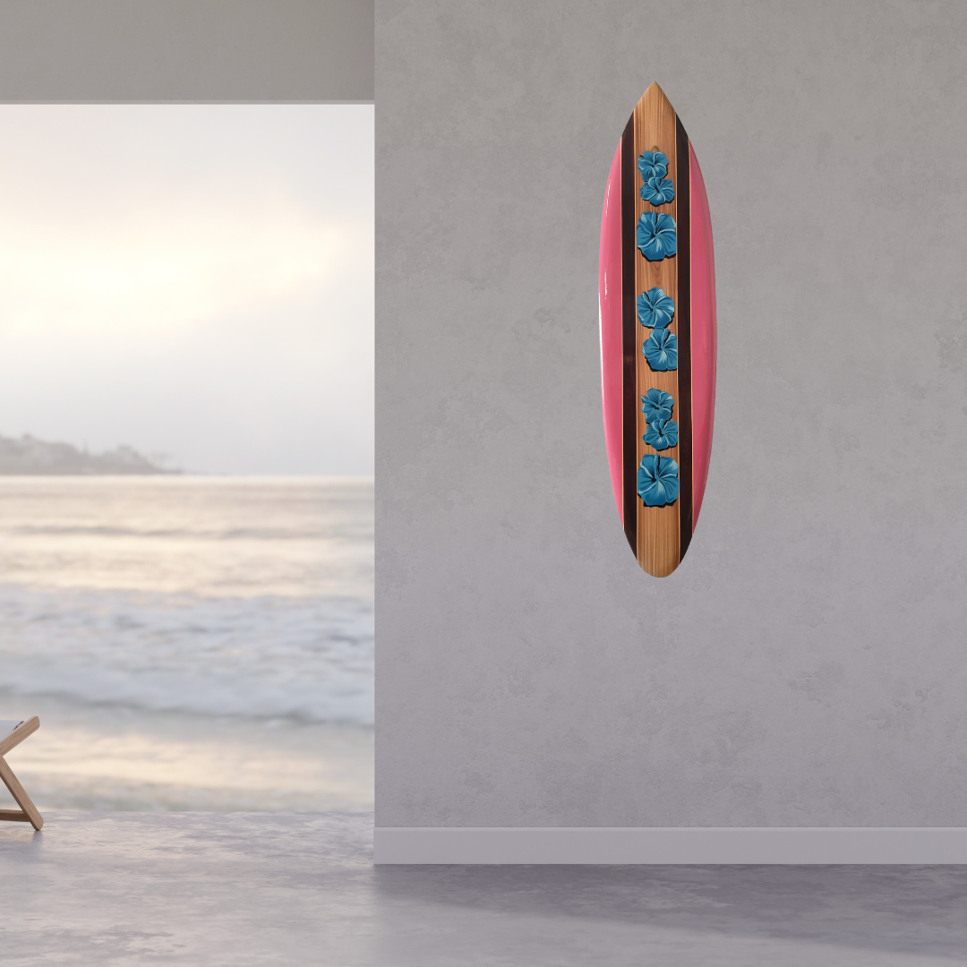Hibiscus Flower Surf Board Art  Style 4 Pink-Blue