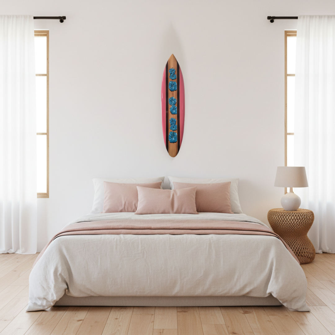 bedroom wall art set above a double bed