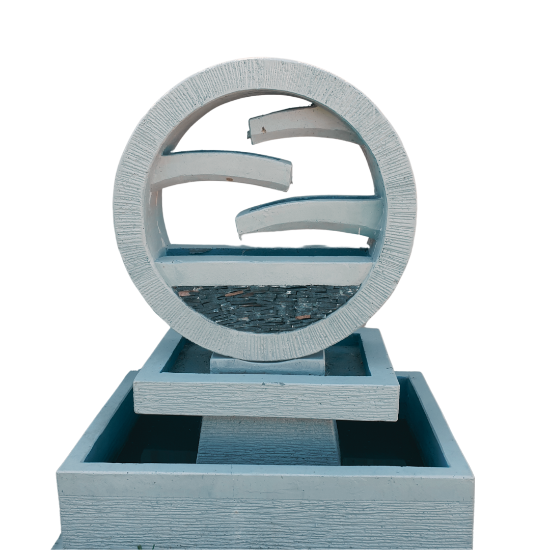 Decorative fountain with circular design on a white background